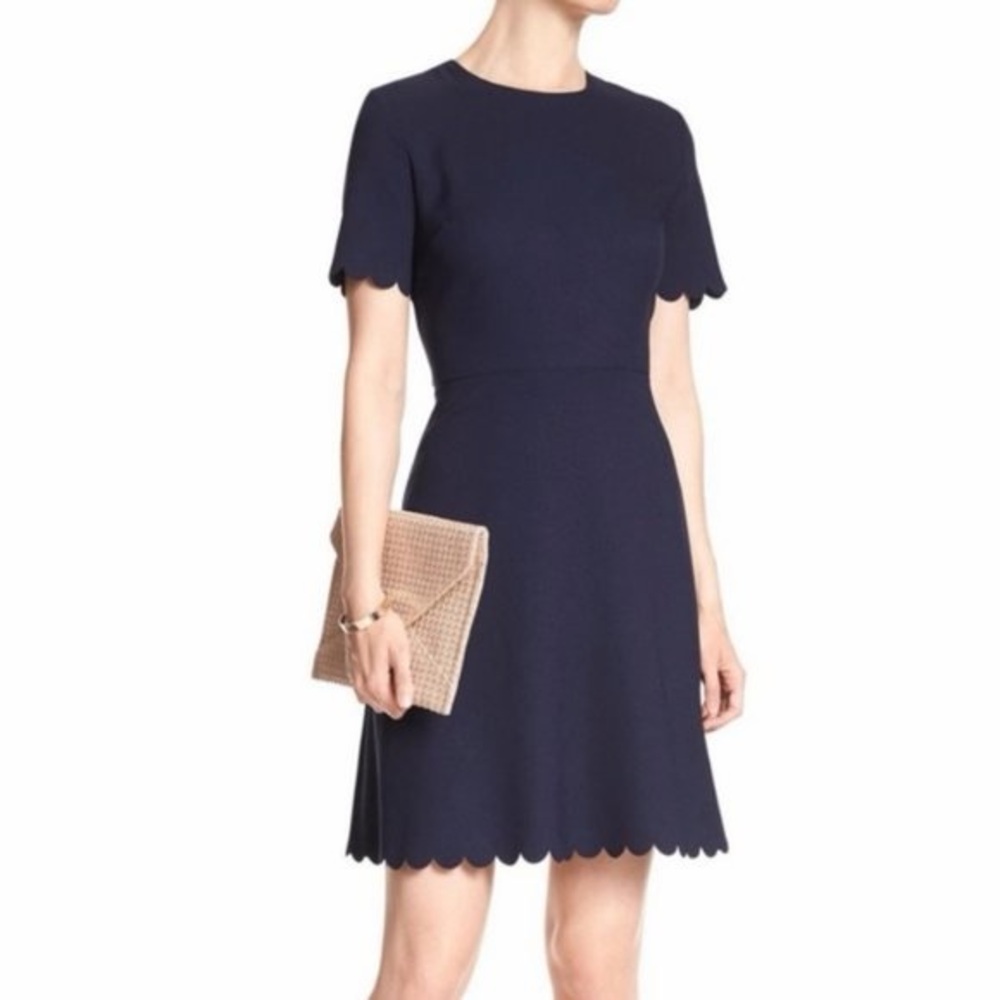 Banana Republic Navy Scalloped Shift Dress